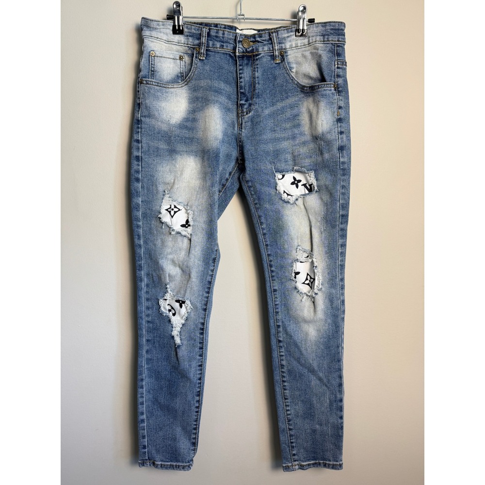 Fear Of God Mens Blue Distressed Jeans 32 Streetwear Hypebeast Luxury Style